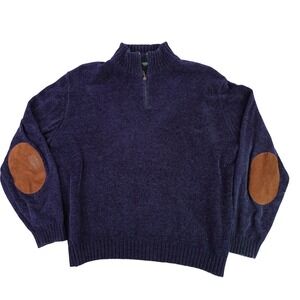 Canali Sportswear Mens Large  Navy Blue Quarter Zip Pullover Suede Elbow Patch